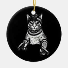 Ornamento De Cerâmica Gangster Cat Tattoo Art | Cool Streetwear Kitty