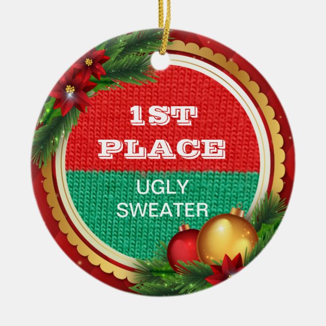 Ornamento De Cerâmica Ganhador do prémio da festa de Natal feia da (Frente)