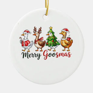 Ornamento De Cerâmica Ganso de Natal com Chapéu de Papai Noel no Merry G
