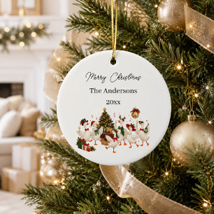 Ornamento De Cerâmica Ganso de Natal Família Festa Aquarela
