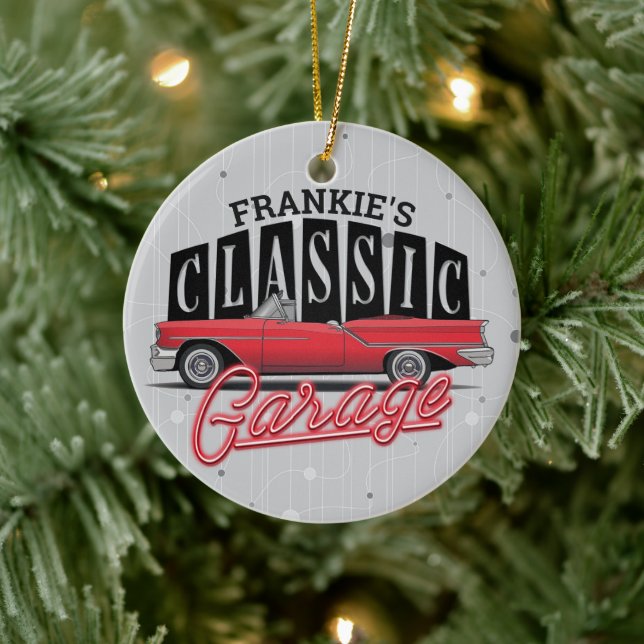 Ornamento De Cerâmica Garagem Clássica do Carro Faux Neon 1950 (Árvore)