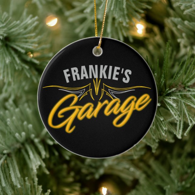 Ornamento De Cerâmica Garagem Personalizada Neon Pinstripes Biker Retro  (Árvore)