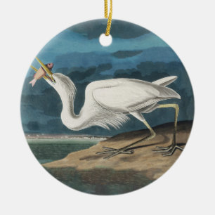 Ornamento De Cerâmica Garça Branca Grande de Audubon: Ave Costeira Vinta