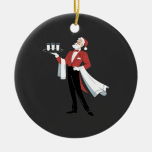 Ornamento De Cerâmica Garçonete Natal Papai Noel Servidor Natal