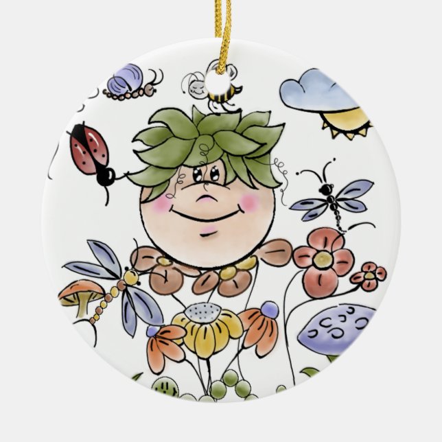 Ornamento De Cerâmica Garden Fairy Folk Art Baby (Frente)