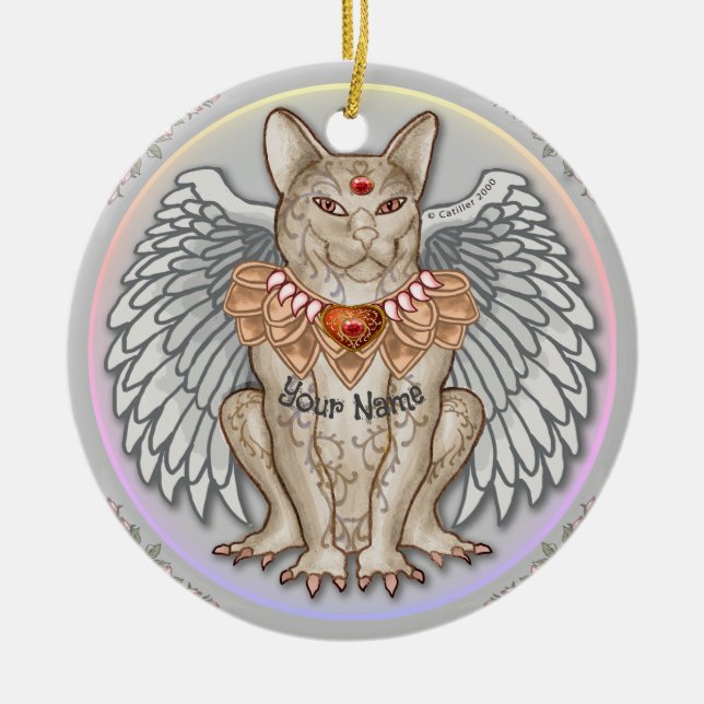 Ornamento De Cerâmica Gargula de Gato Joia  (Frente)