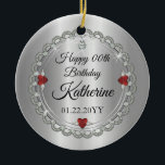 Ornamento De Cerâmica Garnet | Ouros Janeiro Aniversário de Bíbora<br><div class="desc">A elegância ovulenta enquadra este design de pedra de nascença de janeiro em um design de diamante escalado único com diamante de lágrima central com acentos de granada em forma de coração e faxes adicionados em um gradiente de tom prateado. Por favor, note que todos os embelezamentos são impressos e...</div>