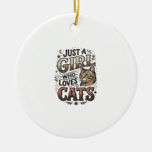 Ornamento De Cerâmica Garota Amante de Gatos Vintage Tipografia Design_1