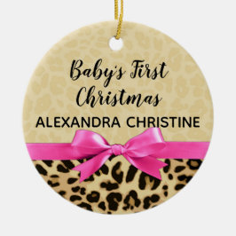 Ornamento De Cerâmica Garota Bebês Primeiro Natal Leopardo Imprimir Arco