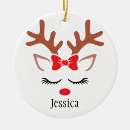 Ornamento De Cerâmica Garota-branca de natal Rena vermelha