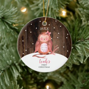 Ornamento De Cerâmica Garota Coruja Bonita Personalizada Woodland Baby C