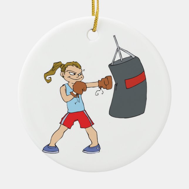 Ornamento De Cerâmica garota de boxe saco de pancadas (Frente)
