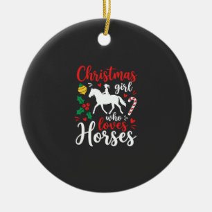 Ornamento De Cerâmica Garota de Natal que Ama Cavalos