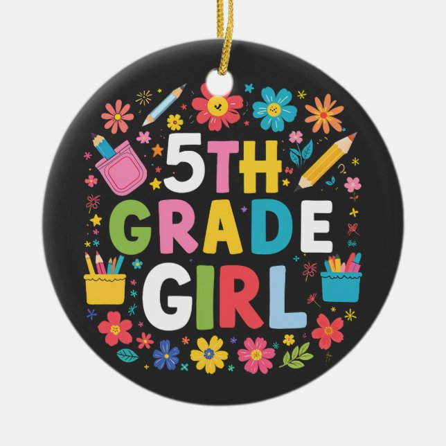 Ornamento De Cerâmica Garota do 5 da 5ª série de volta à escola (Frente)