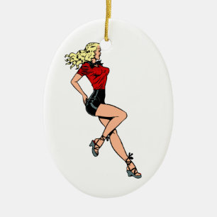 Ornamento De Cerâmica Garota Glamourosa Vintage ao Lado, Loira Explosiva