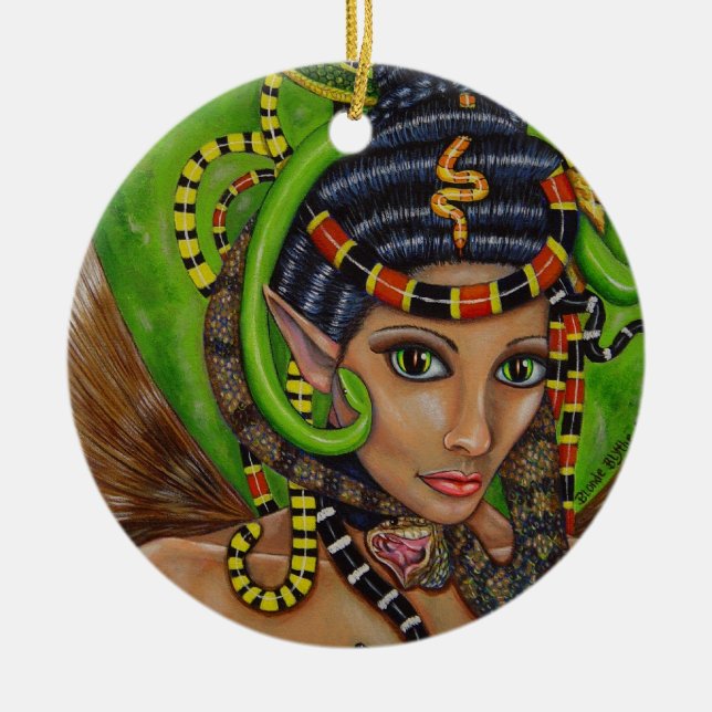 Ornamento De Cerâmica Garota Gótica Cobra no Cabelo Assustador (Frente)