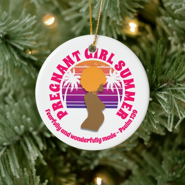 Ornamento De Cerâmica GAROTA GRÁVIDA, VERÃO, Bíblia cristã Verso (Árvore)