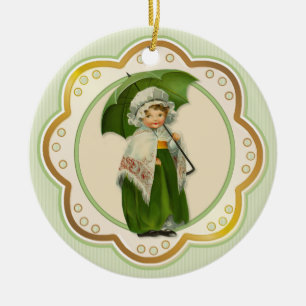 Ornamento De Cerâmica Garota Irlandesa do Guarda-Chuva Irlandês Antigo