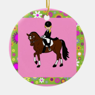 Ornamento De Cerâmica Garota loira veste caricatura de cavalo