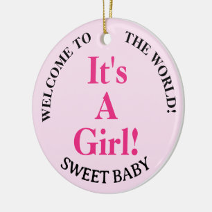 Ornamento De Cerâmica Garota Nascê Pink Doce Bebê