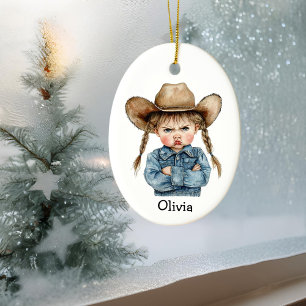 Ornamento De Cerâmica Garota rabugenta personalizada na Jaqueta Denim