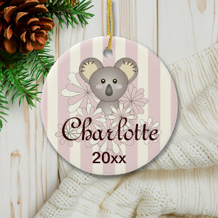 Ornamento De Cerâmica Garota Rosa-Rosa-Pastel Boneca Koala Natal