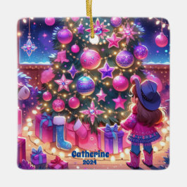 Ornamento De Cerâmica Garota-Vaca Em Frente Ao Costume Da Árvore