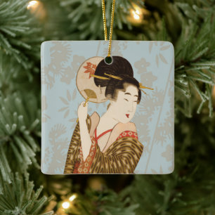 Ornamento De Cerâmica Garotas Geisha Japonesas Vintage em Kimonos