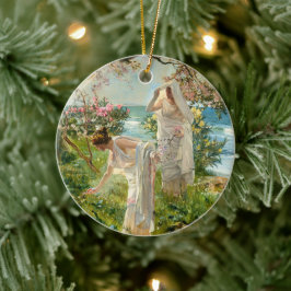 Ornamento De Cerâmica Garotas gregas na praia, árvore de Natal