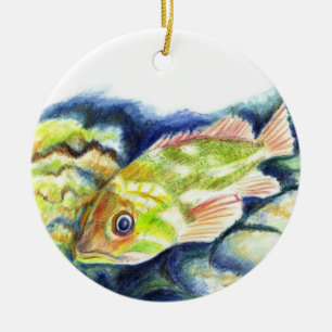 Ornamento De Cerâmica Garoupa - desenho de lápis da aguarela