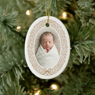 Ornamento De Cerâmica Garrafa de Bebê Natal Foto com Arco de Coroa Botân