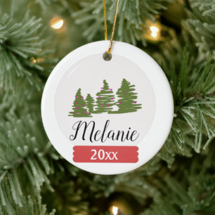 Ornamento De Cerâmica Garrafa de Neve de Natal e Doodle de Árvore