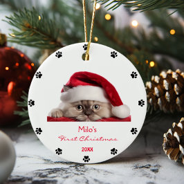 Ornamento De Cerâmica Gata-Ragdoll Gato Santa Hat Paw Personalizada