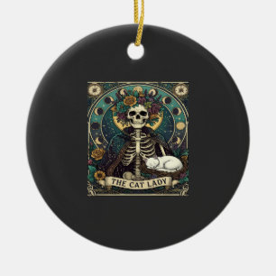 Ornamento De Cerâmica Gata Senhora Haloween Esqueleto Floral Lua Bússola