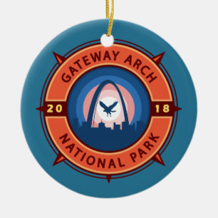 Ornamento De Cerâmica Gateway Arch National Park Retro Compass Emblem