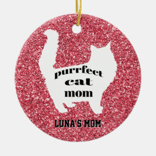 Ornamento De Cerâmica Gatinha Brilho Rosa Moderno Mãe de Gato