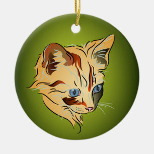 Ornamento De Cerâmica Gatinho alaranjado do gato malhado com Natal dos