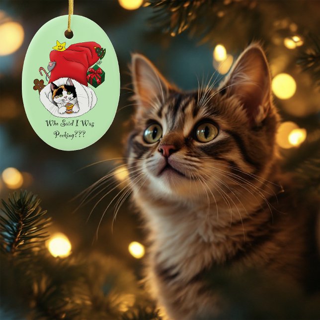 Ornamento De Cerâmica Gatinho Alegre de Natal Calico Vermelho Feriados (Criador carregado)