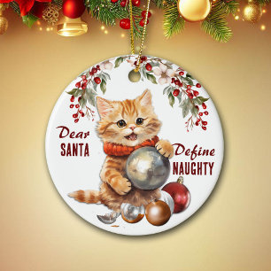 Ornamento De Cerâmica Gatinho Amarelo Engraçado Define Natal Impecável