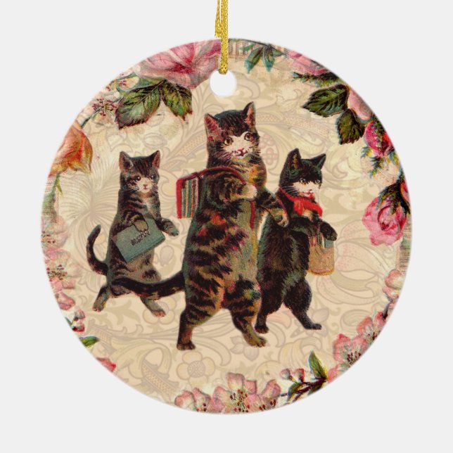 Ornamento De Cerâmica Gatinho Antiquado Bonito da Cat Vintage (Traseira)