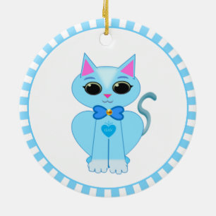 Ornamento De Cerâmica Gatinho azul claro fofo & raios azuis