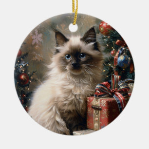Ornamento De Cerâmica Gatinho Balinês, Gatinho, Natal, Retrato