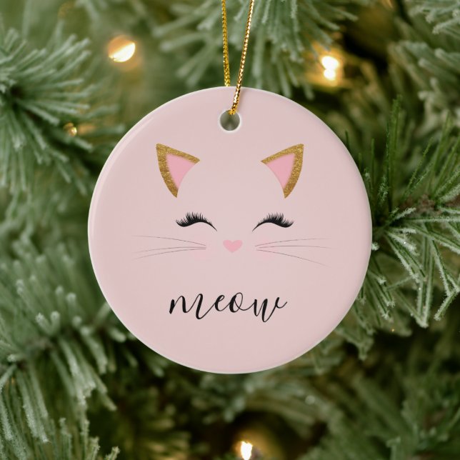 Ornamento De Cerâmica Gatinho Blush PInk Meow Whiskers (Árvore)