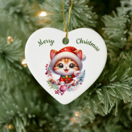 Ornamento De Cerâmica Gatinho bonitinho em Papais noeis Figurino Natal