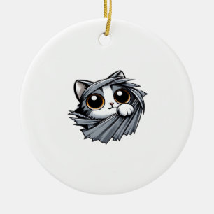 Ornamento De Cerâmica Gatinho Bonito A Pionar Através Do Teu Torno