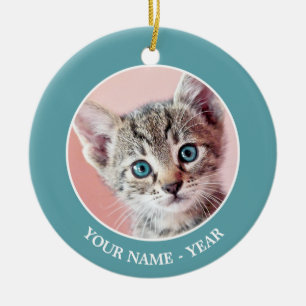 Ornamento De Cerâmica Gatinho bonito com olhos azuis