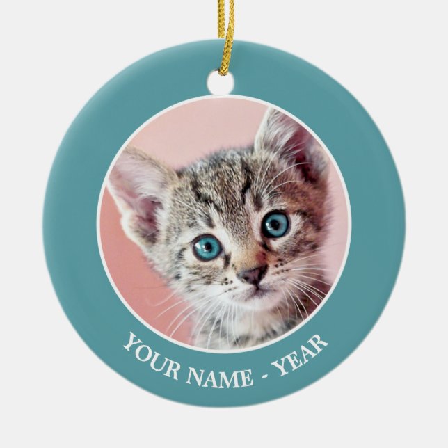 Ornamento De Cerâmica Gatinho bonito com olhos azuis (Frente)
