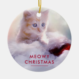 Ornamento De Cerâmica Gatinho Bonito Descansando em um Papai Noel Feliz