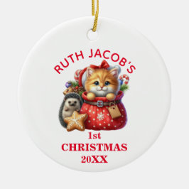 Ornamento De Cerâmica Gatinho bonito e borda Primeiro Natal Personalizad