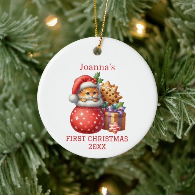 Ornamento De Cerâmica Gatinho Bonito Primeiro Natal (Árvore)